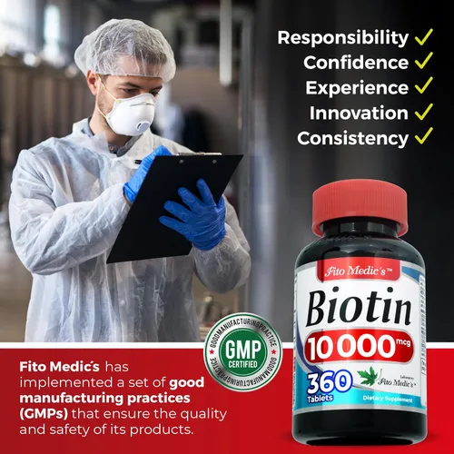 Miniatura 5 de FITO MEDIC'S Laboratorio biotina pestaña 360 Suplemento de biotina.