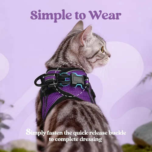 Miniatura 4 de rabbitgoo Juego de arnés y correa para gatos para caminar, a prueba de escapes, chaleco suave ajustable para gatitos con tira reflectante