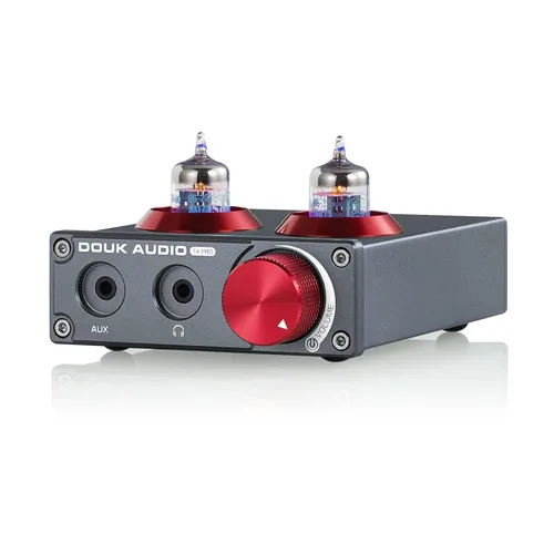 Douk Audio T4 PRO Preamplificador de Fono de Tubo de Vacío, Preamplificador de Tocadiscos MM, GE5654 Amplificador de Auriculares Hi-Fi para Cine en