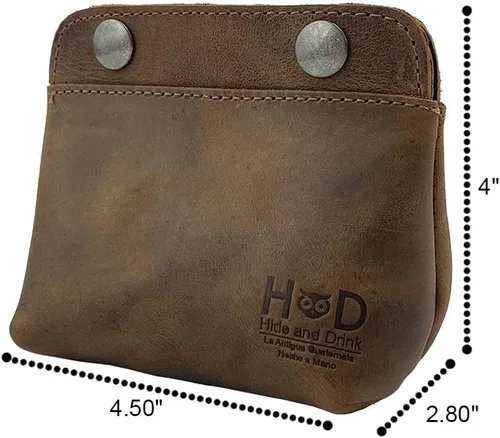 Miniatura 7 de Hide Drink Bolsa de cuero doble a presión monedero efectivo y tarjeta organizador de cables maquillaje hecho a mano incluye 101 años de garantía