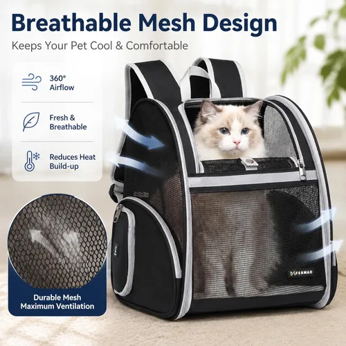 Miniatura 2 de Mochila transportadora para gatos para perros pequeños y gatos medianos, cachorro, gatito, conejo, mochila plegable con malla totalmente ventilada