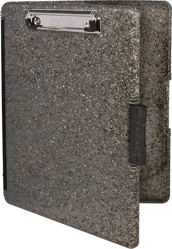 Dexas Slimcase 2 - Portapapeles de plástico con almacenamiento y apertura lateral, color granito pesado, portapapeles de suministros de oficina para