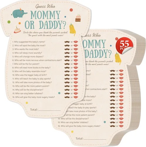 Miniatura 8 de 55 piezas de juegos de baby shower, tarjetas de predicciones y adivina la frase con respuestas incluidas, juegos de baby shower divertidos de género