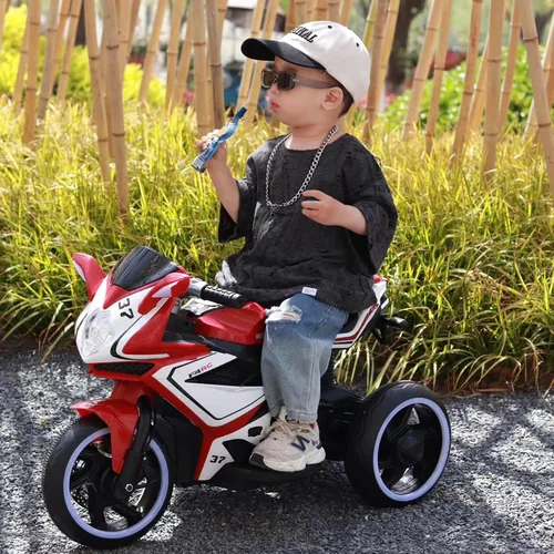 Miniatura 5 de Tamco - Motocicleta recargable, para niños de 3 a 4 años con pedal de arranque, música, luces, ruedas de iluminación (rojo)