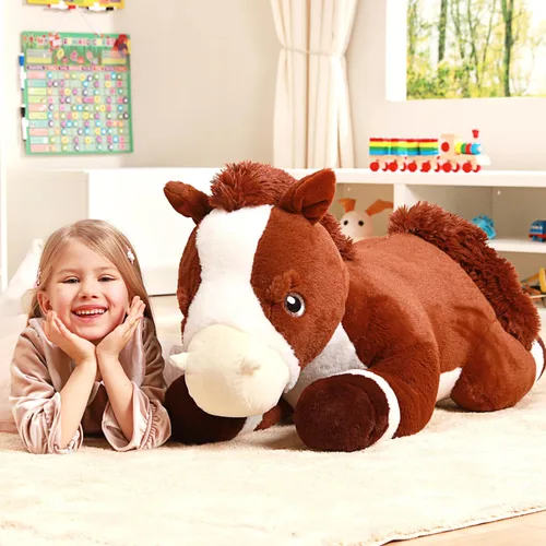Miniatura 6 de IKASA Juguete de peluche de caballo gigante, juguetes suaves grandes y grandes, 33.5 pulgadas, tamaño enorme, lindo peluche mullido de gran