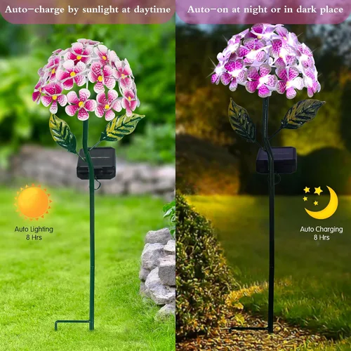 Miniatura 6 de Hortensia solar con 26 luces LED, estaca de metal para tierra, 3 colores - rosa