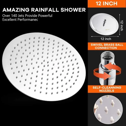 Miniatura 2 de NearMoon Cabezal de ducha de lluvia con brazo ajustable de 11 pulgadas, ducha de lluvia de acero inoxidable de alta presión, diseño ultrafino