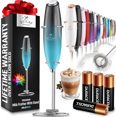 Miniatura 608 de Zulay Milk Boss Espumador de leche potente manual, hace espuma para latte, batidor para mezclar bebidas, café, miniespumador para capuchino, frappé