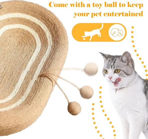 Miniatura 5 de Cama rascador para gatos 3 en 1, tabla rascador de sisal para gatos, almohadilla ovalada para arañazos de gatos, duradera para rascar, cama redonda