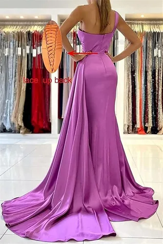 Miniatura 2 de Vestidos de dama de honor de un hombro, vestidos formales largos de satén de sirena, vestido de graduación plisado para mujeres de boda