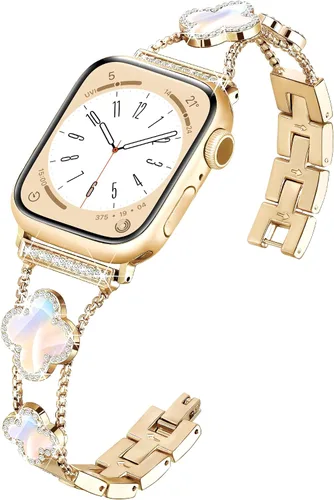 Miniatura 15 de wipalor Correa de trébol de cuatro hojas para Apple Watch para mujer de 42mm 41mm 40mm 38mm, correas delgadas iWatch para mujer, correas metálicas