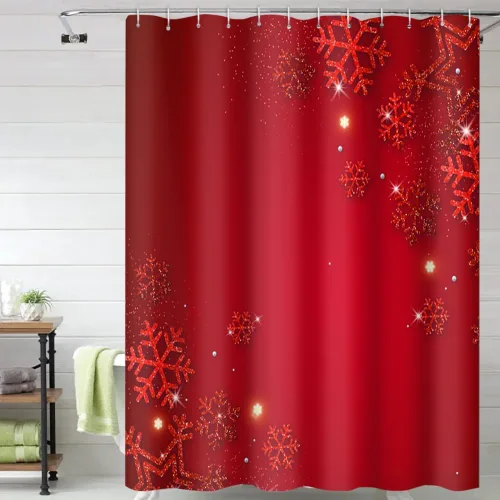 Miniatura 2 de Cortinas de ducha de Feliz Navidad, 72 x 78 pulgadas, diseño de copos de nieve rojos elegantes, cortina de ducha de feliz año nuevo para festival