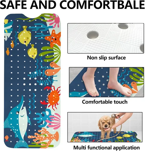 Miniatura 3 de LNOND Alfombra de baño para niños, alfombrilla de baño con diseño de tiburones marinos, alfombrillas de baño antideslizantes para niños