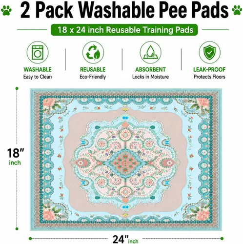 Miniatura 2 de Almohadillas lavables para orina de perros, 24 x 24 pulgadas, paquete de 2 almohadillas reutilizables para cachorros, almohadillas