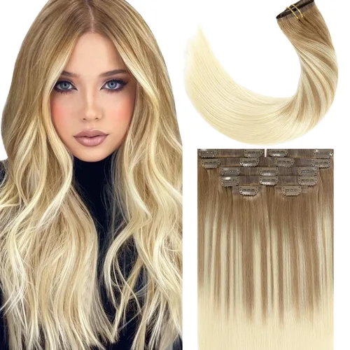 Miniatura 49 de Lacer Hair Glam - Extensiones de cabello humano con clip, sin costuras, color negro hueso, 4.33 oz, 7 unidades, 20 pulgadas, con clip de trama