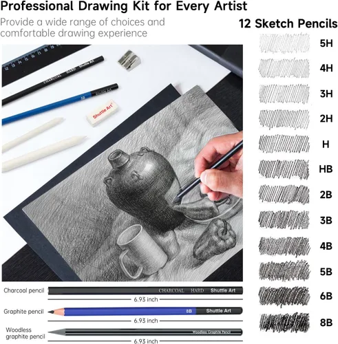 Miniatura 4 de Shuttle Art Juego de lápices de dibujo y dibujo, 37 lápices de bocetos profesionales en estuche de transporte con cremallera, kit de dibujo