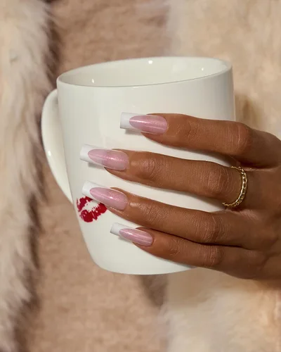 Miniatura 3 de BTArtboxnails XCOATTIPS uñas postizas con punta francesa - Uñas postizas largas cuadradas con base de purpurina rosa, 90 piezas de puntas de uñas