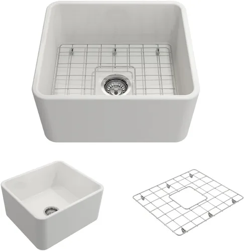 Miniatura 29 de BOCCHI Classico Farmhouse Fregadero de cocina de arcilla refractaria con frente de delantal de 20 pulgadas, un solo tazón con rejilla protectora