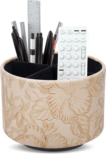 Miniatura 64 de Organizador Redondo de Cuero para Suministros de Arte, Soporte para Control Remoto, Rotación de 360 Grados, Soporte Multifuncional para Lápices