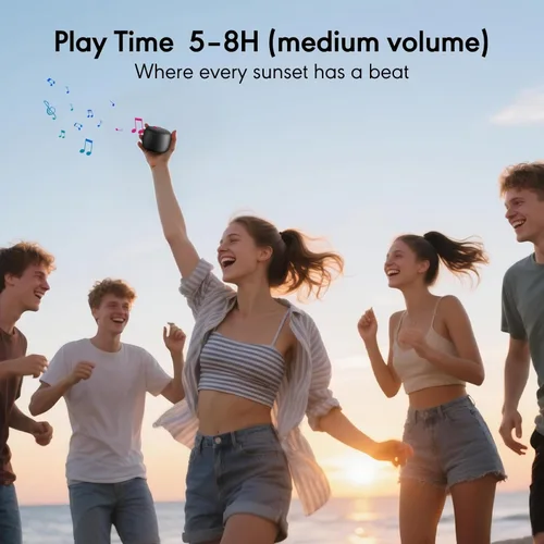Miniatura 7 de Altavoz Bluetooth portátil, ultra compacto con Bluetooth 5.4 y ranura para tarjeta TF Tiempo de reproducción de 10 horas, estéreo TWS, llamadas