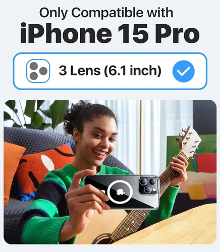 Miniatura 2 de Funda magnética transparente fuerte para iPhone 15 Pro, [nunca amarillea] [compatible con MagSafe] [probada contra caídas de grado militar] a prueba