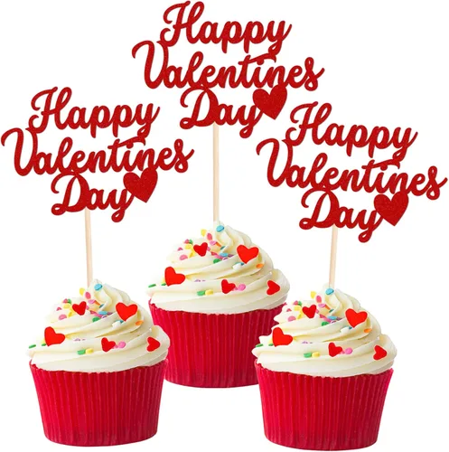 Miniatura 8 de 24 piezas de decoración para cupcakes con purpurina para el día de San Valentín Sweet Love Be Mine para San Valentín, temática de San Valentín