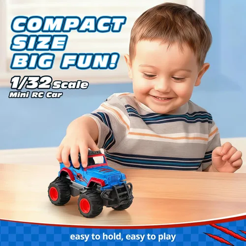 Miniatura 3 de Tecnock Mini auto RC para niños, auto a control remoto a escala 1:32 con batería recargable tipo C, 2.4 GHz duradero pequeño camión RC con fácil Azul