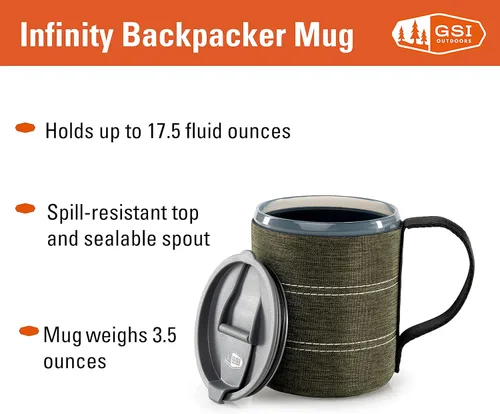 Miniatura 3 de GSI Outdoors Infinity Backpacker Mug - Taza de café ligera sin BPA para viajes, equipo de campamento, mochileros y exteriores - 17 oz. Verde Jaspeado