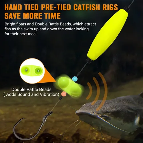 Miniatura 2 de Dovesun Pre-Tied Catfish Rig System, 23 Inch 55LB Santee Cooper Catfish Float Rig with Adjustable EVA Slip Float and High Carbon Circle Hooks 5/0