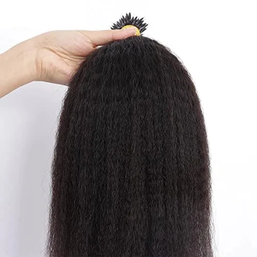 Miniatura 4 de Extensión de cabello humano lacio tipo afro con nano anillo, preunido, cabello Remy brasileño microlink grueso Yaki Nano Ring I Tip extensiones