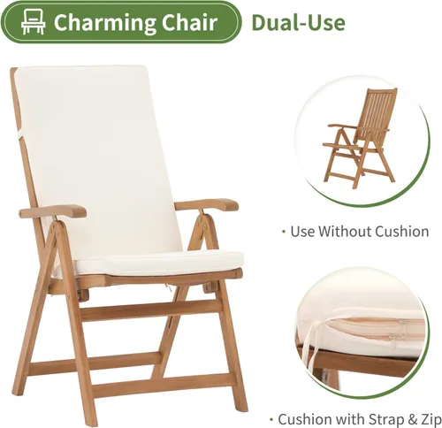 Miniatura 4 de OC Orange-Casual Juego de 4 sillas plegables de comedor para patio, sillas reclinables de madera de acacia al aire libre con reposabrazos y cojín