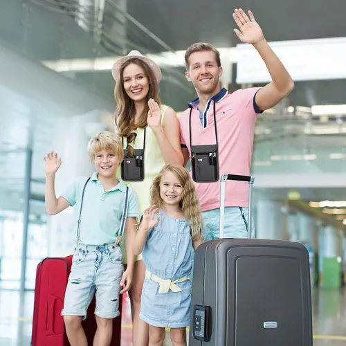 Miniatura 7 de Bolsa de viaje para el cuello, cartera para pasaporte familiar, funda organizadora con bloqueo RFID