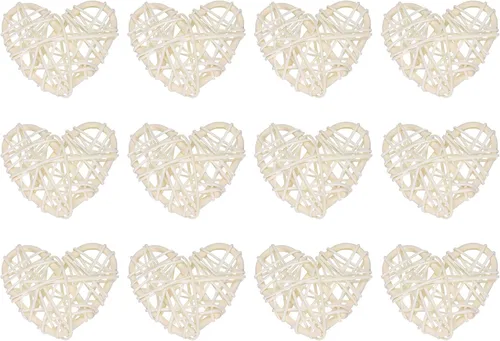 MECCANIXITY 12 piezas de jarrón de ratán en forma de corazón de ratán natural para decoración del día de San Valentín, decoración del hogar, boda,