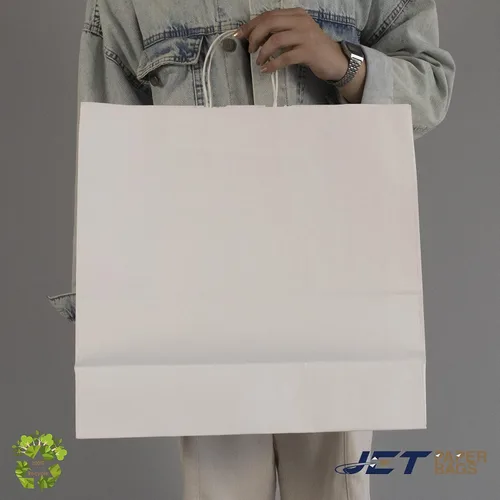 Miniatura 8 de JET PAPER BAGS - Bolsas grandes de papel blanco con asas de 18 x 7 x 18 pulgadas [25 piezas] ideales para llevar, comestibles, golosinas, venta al