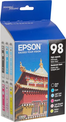 Miniatura 2 de Epson 98 negro y color C/M/Y/LC/LM - Cartuchos de tinta, T098120-BCS y T099 Claria tinta de alta definición Capacidad estándar Paquete combinado