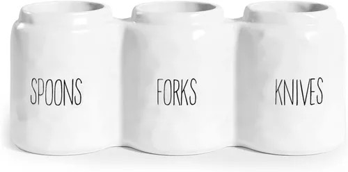 Miniatura 9 de Barnyard Designs Organizador de cubiertos para encimera, organizador de cubiertos para cuchara, tenedor y cuchillo, soporte de cerámica