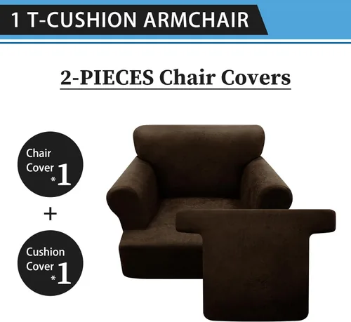 Miniatura 4 de Fundas para sillón con cojines en forma de T de 2 piezas, apariencia de cuero, funda para sofá, funda para silla, protector elástico para muebles