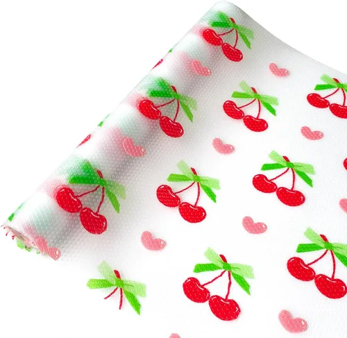 Forro de estante de cereza para armarios de cocina - Forro de cajón no adhesivo, revestimientos de nevera lavables y antideslizantes para estantes,