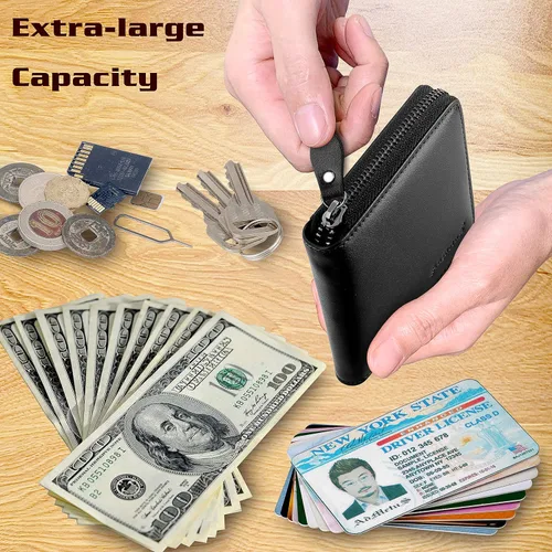 Miniatura 23 de Admetus - Cartera de piel auténtica para hombre con cremallera, plegable