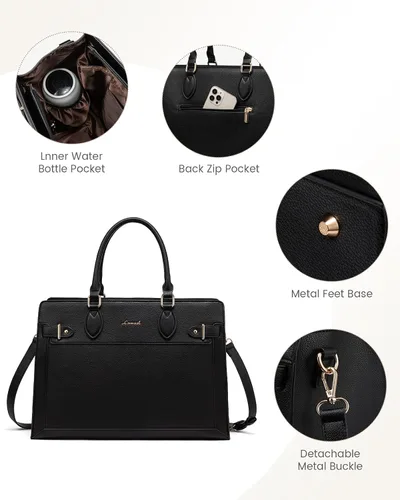 Miniatura 6 de LOVEVOOK Bolsa para laptop para mujeres, Bolsa tote grande de cuero PU de 15.6 pulgadas, Bolsa de trabajo profesional para maestras, Maletín