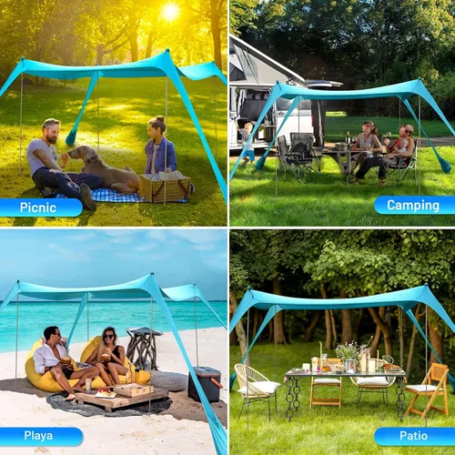 Miniatura 7 de Tienda de campaña familiar para playa, toldo para el sol, tienda de campaña grande desplegable para la playa, estabilidad, 4 postes con bolsa