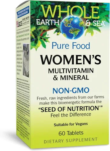 Whole Earth & Sea de Natural Factors, Multivitamínico y mineral para mujeres, suplemento de alimentos integrales, vegano, 60 tabletas (30 porciones)