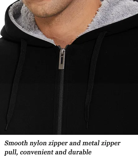 Miniatura 5 de JACKETOWN Sudadera con capucha de forro polar pesado para hombre, con cremallera completa, forro de sherpa, abrigo cálido de lana