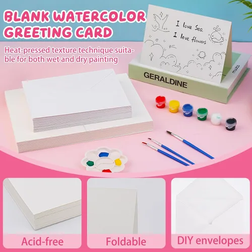 Miniatura 4 de Lunarm Tarjetas y sobres en blanco, 50 juegos, postales plegables de acuarela de 4 x 6 pulgadas con sobres, papel de tarjeta de felicitación de 140