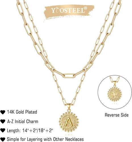 Miniatura 6 de Yoosteel - Collares con inicial de oro para mujeres y niñas, chapado en oro de 14 quilates delicada cadena de eslabones escalonados con clip y dije