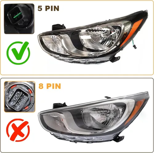Miniatura 4 de Para 2012 2013 2014 Hyundai Accent (8 pines) Conjunto de faros halógenos izquierdo lado del conductor carcasa negra lente transparente sin DRL