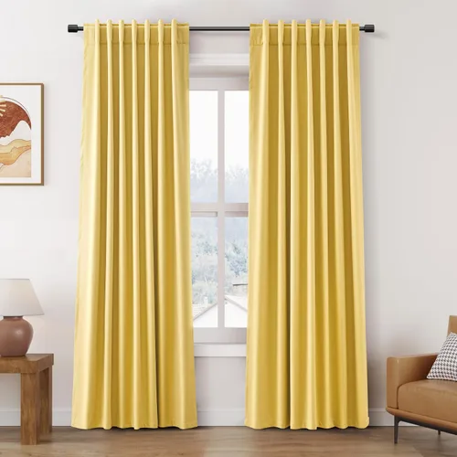 Miniatura 26 de Cortinas de lino 100% opacas para dormitorio, 102 pulgadas de largo, con pestaña trasera, bolsillo para barra, paneles acústicos con aislamiento