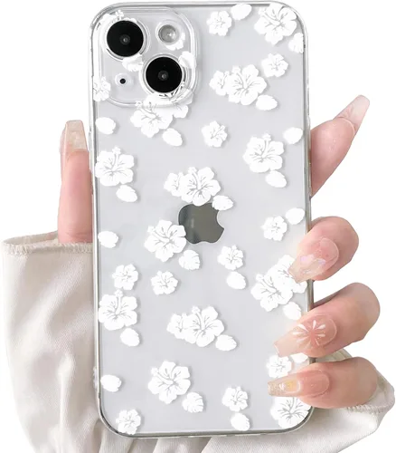 Miniatura 23 de Lovmooful Funda compatible con iPhone 13, bonito diseño transparente de flores de hibisco con estampado floral para niñas y mujeres, TPU suave a