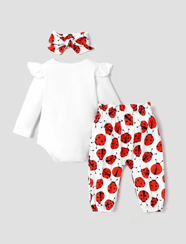 Miniatura 3 de Conjunto de 95 % algodón para bebé, conjunto de 3 piezas con volantes acanalados y pantalones de camuflaje con diadema