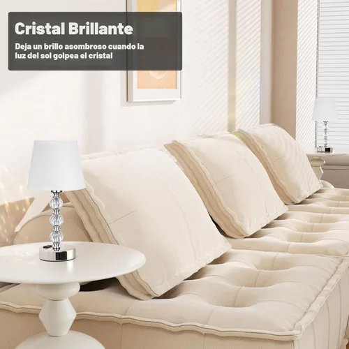 Miniatura 6 de Lámpara de mesa, de cristal, regulable de 3 vías, con 2 puertos de carga USB, de 17.7 pulgadas de alto con moderna pantalla, lámpara de cama